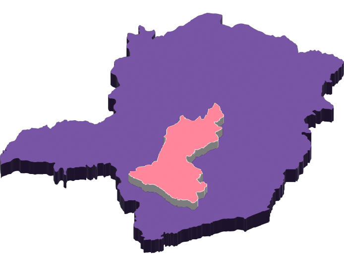 Mapa de Minas Gerais com a região de Santo Antônio do Monte e Divinópolis destacada em rosa